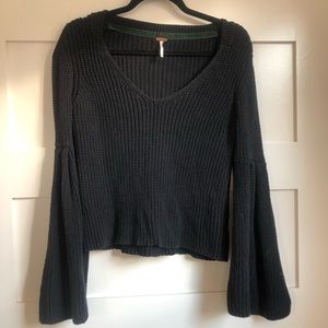 Free People black bell sleeve cable knit sweater